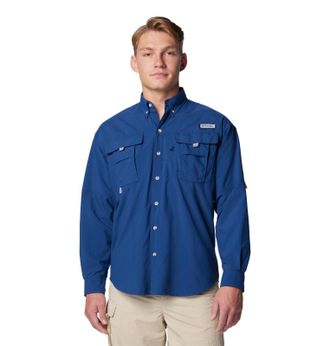 Columbia Mens PFG Bahama II Long Sleeve Shirt, Carbon, Large Tall
