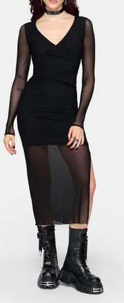 Disturbia Zillah Ruched Wrap Mesh Midi Dress in Black at Nordstrom, Size 16
