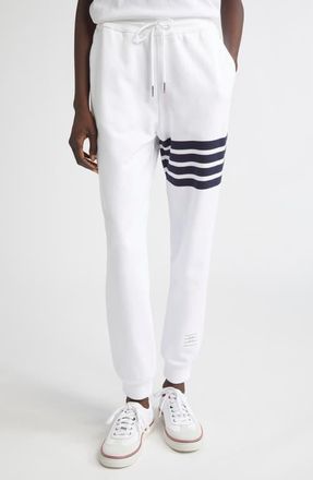 Thom Browne Classic 4-Bar Cotton French Terry Joggers in White /Navy at Nordstrom, Size 12 Us