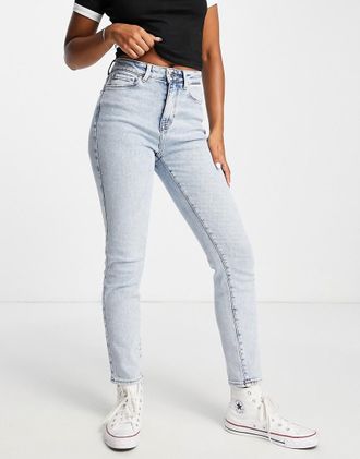 Only Only Emily high waisted straight leg jeans in light blue wash