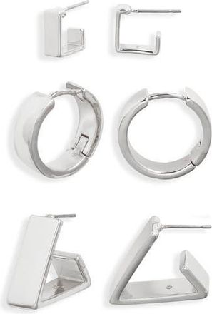 Open Edit 3 Pairs of Geometric Earrings in Silver at Nordstrom Rack