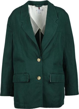 Tommy Hilfiger Katoenen Linnen Jas - Dames - Blazers - Groen - L - Katoen - Jassen