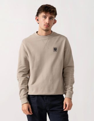 Belstaff Mens Belstaff Mens Crew Neck Sweatshirt With Logo Patch - Dark Sand - Cream - Size: 40