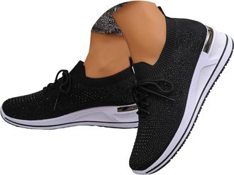 Generic Running Shoes for Women Fashion Rhinestone Sneakers Womens Orthopedic Wedge Walking Sparkly Shoes Ladies Tennis Breathable Lightweight Mesh Casual Bli