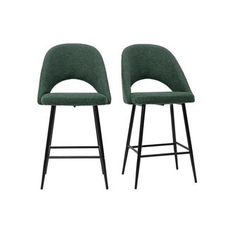 Miliboo Miliboo - Set De 2 Taburetes De Cocina Efecto Aterciopelado Texturizado Verde 65 Cm Cosette