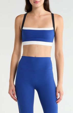 SPLITS59 Monah Rigor Colorblock Sports Bra in Cobalt/black at Nordstrom, Size X-Small
