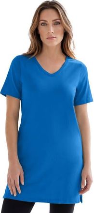 Roaman's Plus Size Ultimate Cotton V-Neck Short Sleeve Tunic in Vivid Blue at Nordstrom, Size Medium