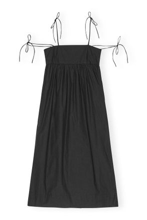 Ganni Black Cotton Poplin String Midi Dress - Size 8/10 Organic