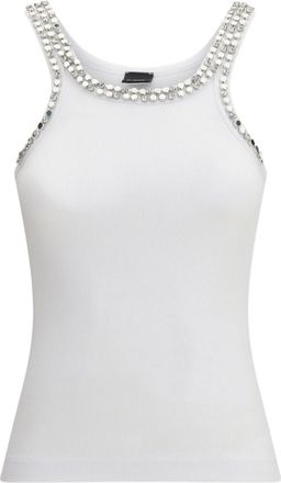 Pinko White Ribbed Sleeveless Top With Scoop Neck