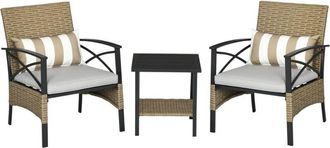 OUTSUNNY Conjunto Mesa Y 2 Sillas De Jard&iacute;n De Rat&aacute;n 3 Piezas Juego De Muebles De Mimbre Con 2 Cojines Acolchados Y Marco De Acero 59x71x80 Cm