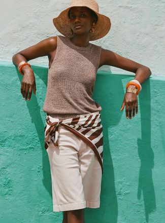 Contemporaine Womens Stretch colourful denim Bermuda short Fit: Wide leg, high rise