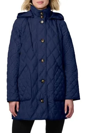 Bernardo Diamond Quilted Hooded Liner Jacket in Navy at Nordstrom Rack, Size X-Large