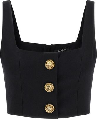 Balmain Cropped wollen top - Dames - Tops zonder mouwen - Zwart - M - Wol - Tops