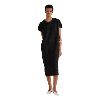Meimeij Abito Plissettato Disegno Treccia Di Linea Dritta Con Scollo Rotondo - Dames - Casual kleedjes - Zwart - XL - Kleedjes
