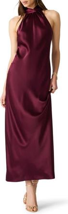 Steve Madden Alanah Halter Neck Satin Midi Dress in Deep Fig at Nordstrom, Size Small
