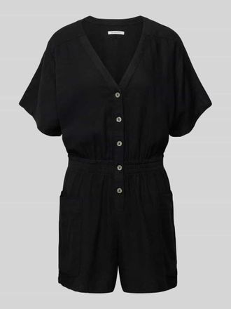 Tom Tailor Denim Jumpsuit aus Leinen-Viskose-Mix mit Knopfleiste in Black, Größe XS