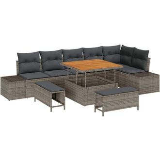 vidaXL Garden Sofa Set with Cushion 9 pcs Grey Poly rattan vidaXL