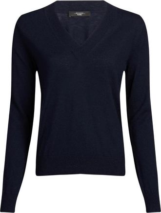 Max Mara Wollen trui met kasjmier - Dames - V-hals truien - Blauw - M - Wol - Truien & Vesten