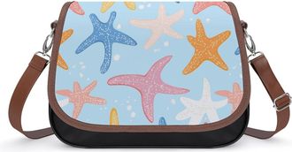 Generic Cute Starfish Colorful Womens Leather Crossbody Bags with Adjustable Strap Casual Printed Shoulder Handbag