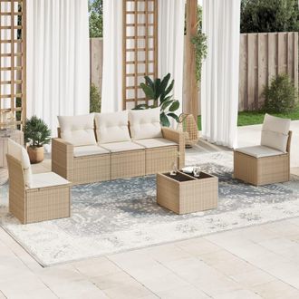 vidaXL Vidaxl - Juego De Sof&aacute;s Jard&iacute;n Con Cojines 6 Pzas Rat&aacute;n Sint&eacute;tico Beige