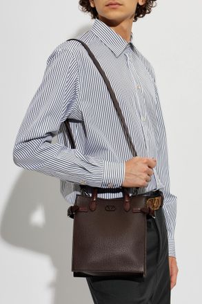 Valentino Garavani Leather Bag With Logo, Mens, Brown