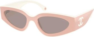 Chanel Cat-Eye Zonnebril - Dames - Accessoires - Roze - Maat: 54 MM Nylon