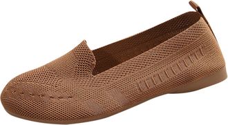 Generic Womens Flat Shoes Knit Breathable Pumps Shoes Solid Color Lightweight Classic Comfortable Casual Slip On Walking Shoe Work Leisure Brown