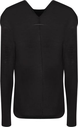 Maison Margiela Long-sleeve Jersey Wool Top - Dames - V-hals truien - Zwart - L - Wol - Truien & Vesten
