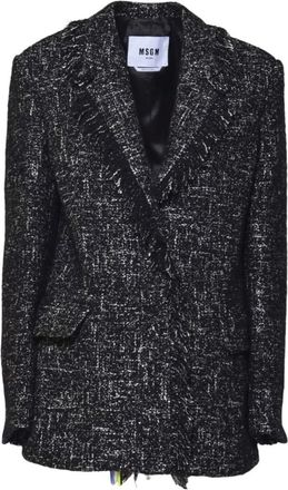 Msgm Black Notched lapel Fringed Trim Blazer