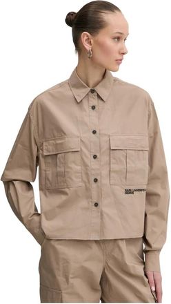 Karl Lagerfeld Katoenen overhemd met knopen - Dames - Overhemden - Beige - XS - Katoen - Overhemden