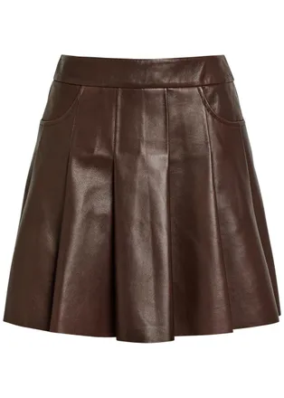 Nour Hammour Pleated Leather Mini Skirt - Brown - 38 (UK10 / S)