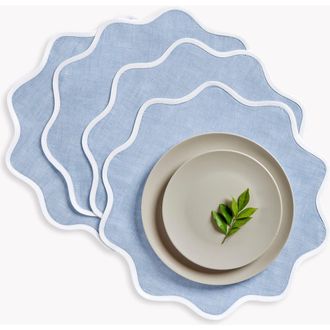 Solino Home Linen Round Placemats - Giselle Scallop Edge, 16 Round in White And Chambray Blue at Nordstrom, Size Medium