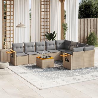 vidaXL Juego De Sof&aacute;s Jard&iacute;n Con Cojines Beige 10 Pzas Rat&aacute;n Sint&eacute;tico Vidaxl