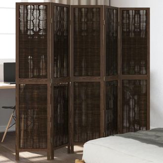 vidaXL Biombo Separador De 5 Paneles Madera Paulownia Marr&oacute;n Oscuro Vidaxl