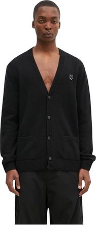 Maison Kitsun&eacute; Truien & Vesten, Heren, Zwart, S, Wol, Cardigan met Fox Head Patch