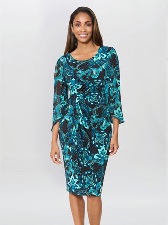 Gina Bacconi Womens Zelda Draped Jersey Dress - Black/Blue - Size 14 UK