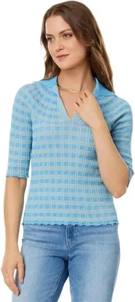 Rosetta Getty Polo Sweater Womens Blue Striped Short Sleeve Classic FROG 3
