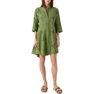 Akris Flower Eyelet Cotton Poplin Shift Dress in Green Tea at Nordstrom, Size 12
