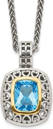 Diamond2Deal Sterling Silver with 14K Accent Cushion Light Swiss Blue Topaz Pendant Necklace