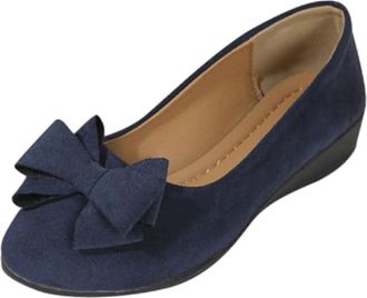 Generic Womens Faux Suede Orthopedic Wedge Shoes with Bow, Comfortable Arch Support Slip-On Low Wedge Shoes, Orthopedic Ballet Flats for Women (7.5,Blue)