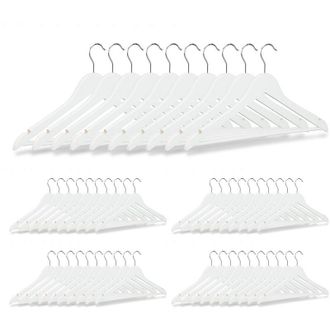 Relaxdays Set da 50 Grucce, Asta per Pantaloni, Gonne, Camicie, Giacche, Gancio Girevole a 360&deg;, in Legno, Bianche - Relaxdays