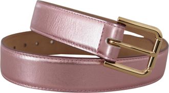 Dolce & Gabbana Womens Metallic Pink Polished Leather Logo Metal Buckle Belt