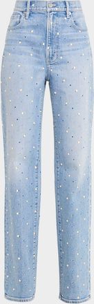 Veronica Beard Dylan Embellished High-Rise Straight Jeans