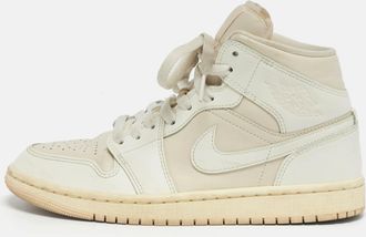 Air Jordan s White/beige Leather Air Jordan 1 High Top Sneakers
