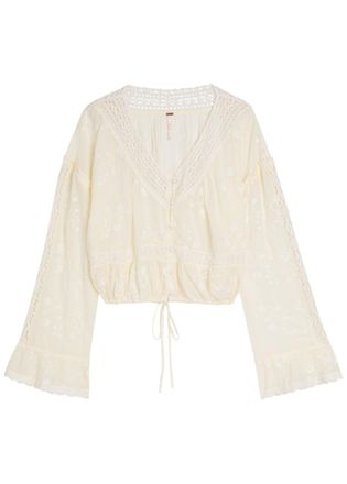 Free People Sweet Love Floral-embroidered Cotton Blouse - Cream - L (UK16-UK18 / L)