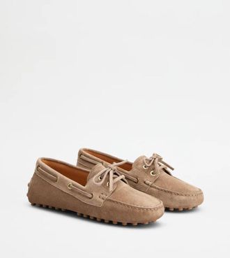 Tod's Suede Lace-Up Loafer - Beige