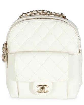 Chanel White Quilted Leather Small Cc Day Backpack Handbag (Authentic Pre- Loved)