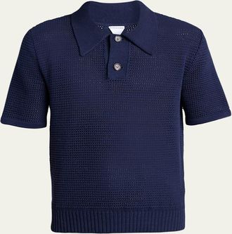 Bottega Veneta Mens Cotton and Wool Crochet Polo Shirt