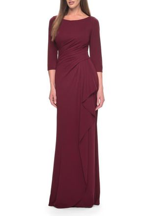 La Femme Chic Long Evening Gown with High Neck and Ruffle Detail in Wine at Nordstrom, Size 20