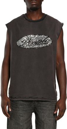 Purple Sleeveless Textured Cotton Sequin Graphic T-Shirt in Black at Nordstrom, Size Xx-Large